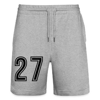 27 Number Symbol - Stanley/Stella Trainer Unisex Organic Jogging Shorts - heather grey - Front - Nik (191cm) & Marisol (170cm)