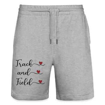 Track and Field handwritten Logo with Hearts - Stanley/Stella Trainer Unisex Organic Jogging Shorts - heather grey - Front - Nik (191cm) & Marisol (170cm)