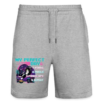 Gamer Gaming Cat Video Game - Stanley/Stella Unisex Bio Joggingshorts Trainer  - Grau meliert - Vorne - Nik (191cm) & Marisol (170cm)