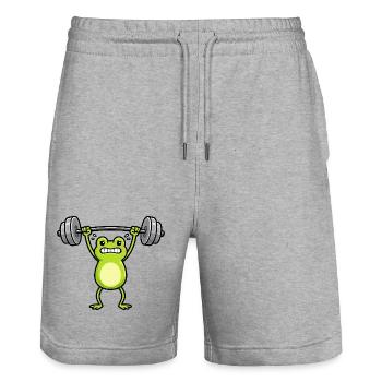 Süßer Frosch beim Fitness Training Cartoon - Stanley/Stella Unisex Bio Joggingshorts Trainer  - Grau meliert - Vorne - Nik (191cm) & Marisol (170cm)