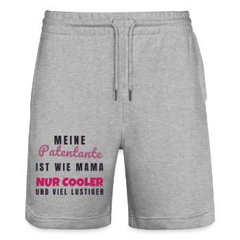 Patentante wie Mama nur cooler - Geschenk Tante - Stanley/Stella Unisex Bio Joggingshorts Trainer  - Grau meliert - Vorne - Nik (191cm) & Marisol (170cm)