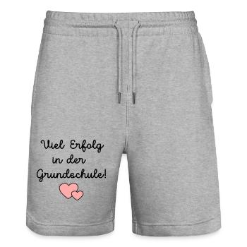 Einschulung Grundschule Schulkind - Stanley/Stella Unisex Bio Joggingshorts Trainer  - Grau meliert - Vorne - Nik (191cm) & Marisol (170cm)