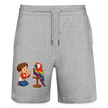 Bunter Papagei klatscht mit staunendem Jungen - Stanley/Stella Unisex Bio Joggingshorts Trainer  - Grau meliert - Vorne - Nik (191cm) & Marisol (170cm)