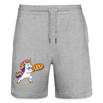Funny Unicorn Pizza Rescue - Stanley/Stella Trainer Unisex Organic Jogging Shorts - heather grey - Front - Nik (191cm) & Marisol (170cm)