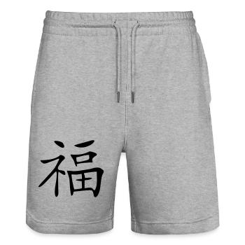 Glück-Kanji - Stanley/Stella Unisex Bio Joggingshorts Trainer  - Grau meliert - Vorne - Nik (191cm) & Marisol (170cm)