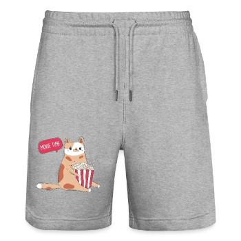 Chat et maïs soufflé - Short de jogging bio TRAINER Stanley/Stella unisexe - gris chiné - Devant - Nik (191cm) & Marisol (170cm)