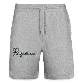 FÊTE DES PÈRES. BONNE FÊTE PAPA. PAPA. BONNE FÊTE. - Short de jogging bio TRAINER Stanley/Stella unisexe - gris chiné - Devant - Nik (191cm) & Marisol (170cm)