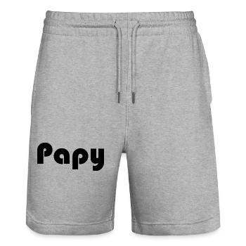 PAPA. FÊTE DES PÈRES. BONNE FÊTE PAPA. BONNE FÊTE. - Short de jogging bio TRAINER Stanley/Stella unisexe - gris chiné - Devant - Nik (191cm) & Marisol (170cm)