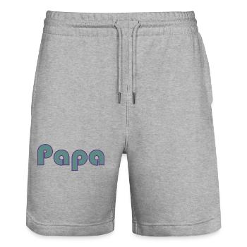 RETIREMENT. HAPPY RETIREMENT. HAPPY RETREAT - Stanley/Stella Trainer Unisex Organic Jogging Shorts - heather grey - Front - Nik (191cm) & Marisol (170cm)