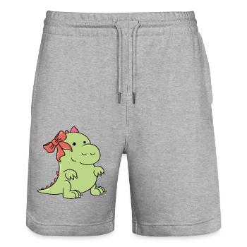 un petit dinosaure à Noël - Short de jogging bio TRAINER Stanley/Stella unisexe - gris chiné - Devant - Nik (191cm) & Marisol (170cm)