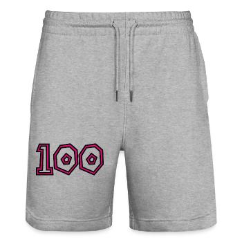 100. 100 YEARS. 100th ANNIVERSARY. BIRTHDAY 1001 - Stanley/Stella Trainer Unisex Organic Jogging Shorts - heather grey - Front - Nik (191cm) & Marisol (170cm)