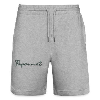 PAPOUNET. PAPA. FÊTE DES PÈRES. BONNE FÊTE PAPA - Short de jogging bio TRAINER Stanley/Stella unisexe - gris chiné - Devant - Nik (191cm) & Marisol (170cm)