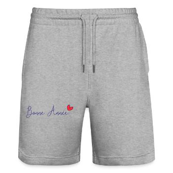 NOËL. ANNEE. ANNIVERSAIRE. RETRAITE. PAPA. MAMAM. - Short de jogging bio TRAINER Stanley/Stella unisexe - gris chiné - Devant - Nik (191cm) & Marisol (170cm)