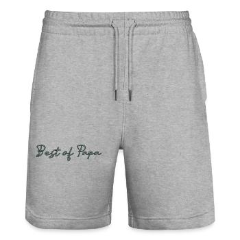 FÊTE DES PÈRES. BONNE FÊTE PAPA. PAPA. BONNE FÊTE. - Short de jogging bio TRAINER Stanley/Stella unisexe - gris chiné - Devant - Nik (191cm) & Marisol (170cm)
