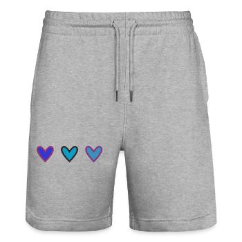 HERZ. HERZ. HEILIGER VALENTINSTAG. LIEBE. LIEBE. PAAR. - Stanley/Stella Unisex Bio Joggingshorts Trainer  - Grau meliert - Vorne - Nik (191cm) & Marisol (170cm)