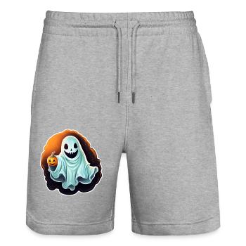 Halloween-Geist - Stanley/Stella Unisex Bio Joggingshorts Trainer  - Grau meliert - Vorne - Nik (191cm) & Marisol (170cm)