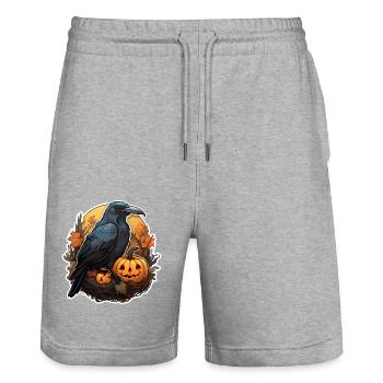 Crow with Pumpkin Halloween 2 - Stanley/Stella Trainer Unisex Organic Jogging Shorts - heather grey - Front - Nik (191cm) & Marisol (170cm)