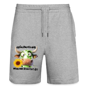 grün bin ich nur wenn mir schlecht ist fck grn - Stanley/Stella Unisex Bio Joggingshorts Trainer  - Grau meliert - Vorne - Nik (191cm) & Marisol (170cm)