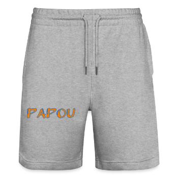 FÊTE DES PÈRES. BONNE FÊTE PAPA. PAPA. BONNE FÊTE. - Short de jogging bio TRAINER Stanley/Stella unisexe - gris chiné - Devant - Nik (191cm) & Marisol (170cm)