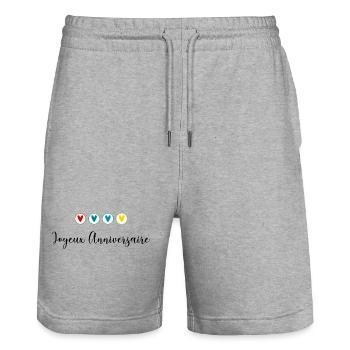 ALLES GUTE ZUM GEBURTSTAG. ALLES GUTE ZUM GEBURTSTAG. JAHRESTAG. - Stanley/Stella Unisex Bio Joggingshorts Trainer  - Grau meliert - Vorne - Nik (191cm) & Marisol (170cm)