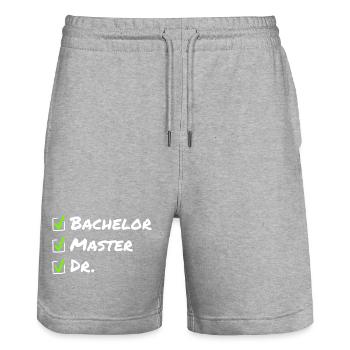 Bachelor Master Dr - Funny Graduation Doctorate - Stanley/Stella Trainer Unisex Organic Jogging Shorts - heather grey - Front - Nik (191cm) & Marisol (170cm)