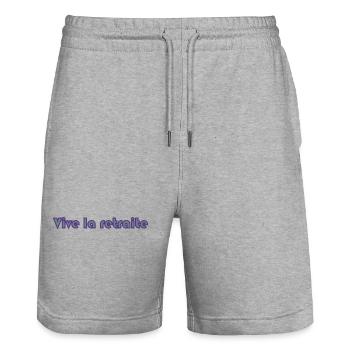 PAPY. FÊTE DES PÈRES. BONNE FÊTE PAPY. JE T'AIME. - Short de jogging bio TRAINER Stanley/Stella unisexe - gris chiné - Devant - Nik (191cm) & Marisol (170cm)
