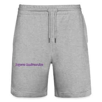 BIRTHDAY. HAPPY BIRTHDAY. HAPPY BIRTHDAY. - Stanley/Stella Trainer Unisex Organic Jogging Shorts - heather grey - Front - Nik (191cm) & Marisol (170cm)