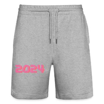 2024. BONNE ANNEE. SAINT SYLVESTRE. NOUVELLE ANNÉE - Short de jogging bio TRAINER Stanley/Stella unisexe - gris chiné - Devant - Nik (191cm) & Marisol (170cm)