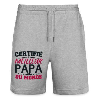 Certifié Meilleur Papa du Monde - Short de jogging bio TRAINER Stanley/Stella unisexe - gris chiné - Devant - Nik (191cm) & Marisol (170cm)