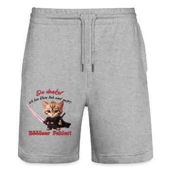 Evil Mistake Funny Saying Cat - Stanley/Stella Trainer Unisex Organic Jogging Shorts - heather grey - Front - Nik (191cm) & Marisol (170cm)