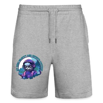 Chat astronaute Bengal confiant - Short de jogging bio TRAINER Stanley/Stella unisexe - gris chiné - Devant - Nik (191cm) & Marisol (170cm)