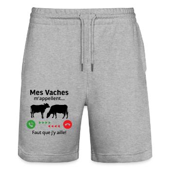 mes vaches m'appellent faut que j'y ailler - Short de jogging bio TRAINER Stanley/Stella unisexe - gris chiné - Devant - Nik (191cm) & Marisol (170cm)