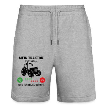 mein traktor ruft an ...und ich muss gehen! - Stanley/Stella Unisex Bio Joggingshorts Trainer  - Grau meliert - Vorne - Nik (191cm) & Marisol (170cm)