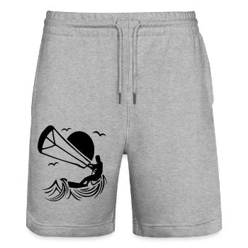 Silhouette de kitesurfeur, design d’aventure kitesurf - Short de jogging bio TRAINER Stanley/Stella unisexe - gris chiné - Devant - Nik (191cm) & Marisol (170cm)