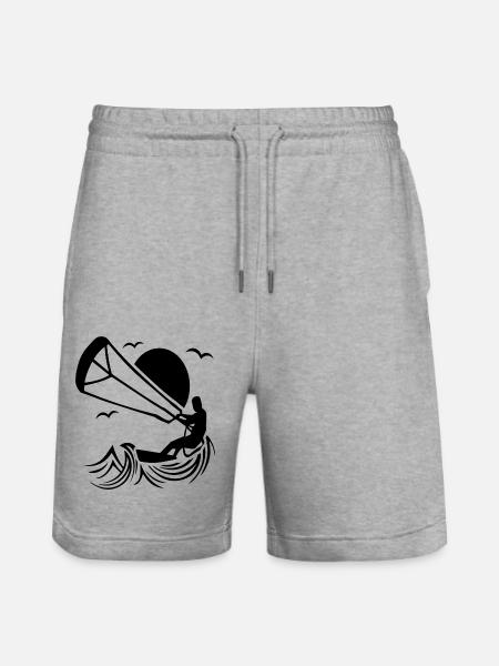 Kitesurfer silhouette, kitesurfing adventure design - Stanley/Stella Trainer Unisex Organic Jogging Shorts - heather grey
