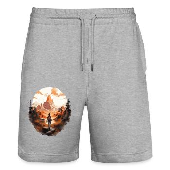 Hiker 1 - Stanley/Stella Trainer Unisex Organic Jogging Shorts - heather grey - Front - Nik (191cm) & Marisol (170cm)