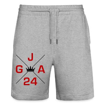 Jga 2024 Junggesellenabschied - Stanley/Stella Unisex Bio Joggingshorts Trainer  - Grau meliert - Vorne - Nik (191cm) & Marisol (170cm)