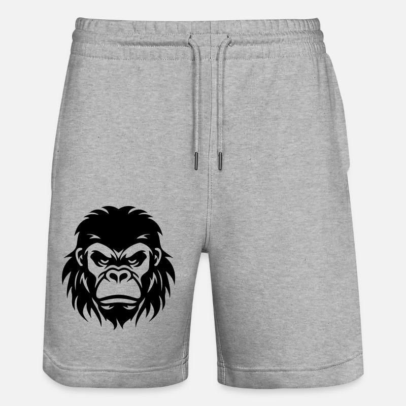 Gorilla Head - Stanley/Stella Trainer Unisex Organic Jogging Shorts - heather grey