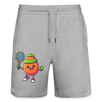 Cute Comic Easter Egg with Tennis Racket - Stanley/Stella Trainer Unisex Organic Jogging Shorts - heather grey - Front - Nik (191cm) & Marisol (170cm)