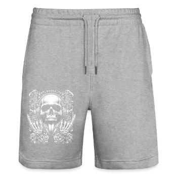 Tête de mort rocker - Short de jogging bio TRAINER Stanley/Stella unisexe - gris chiné - Devant - Nik (191cm) & Marisol (170cm)