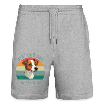 Jack Russel Terrier Dog Dogs Dad Father's Day Retro - Stanley/Stella Trainer Unisex Organic Jogging Shorts - heather grey - Front - Nik (191cm) & Marisol (170cm)