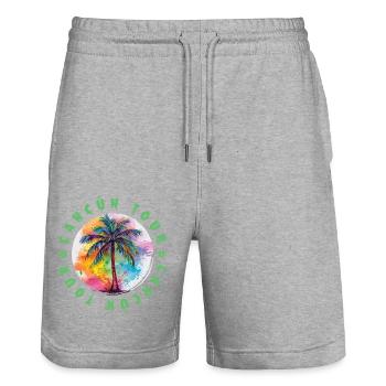 Cancun Tour Urlaub Plame Bunt - Stanley/Stella Unisex Bio Joggingshorts Trainer  - Grau meliert - Vorne - Nik (191cm) & Marisol (170cm)