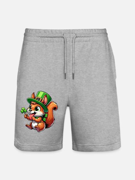 St. Patrick's Cheeky Squirrel - Stanley/Stella Trainer Unisex Organic Jogging Shorts - heather grey