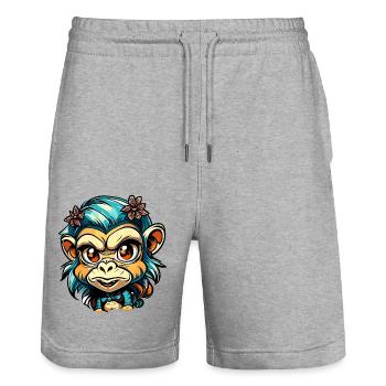 Cute Monkey / Monkey Girl / Cute / Hair Bow - Stanley/Stella Trainer Unisex Organic Jogging Shorts - heather grey - Front - Nik (191cm) & Marisol (170cm)
