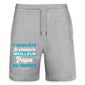 je connais le meilleur papa du monde - Short de jogging bio TRAINER Stanley/Stella unisexe - gris chiné - Devant - Nik (191cm) & Marisol (170cm)