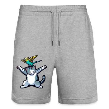 Cute Cat Budgie Friends Pets - Stanley/Stella Trainer Unisex Organic Jogging Shorts - heather grey - Front - Nik (191cm) & Marisol (170cm)