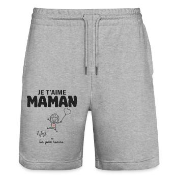 je t aime maman cadeau maman garçon fête des mères - Short de jogging bio TRAINER Stanley/Stella unisexe - gris chiné - Devant - Nik (191cm) & Marisol (170cm)