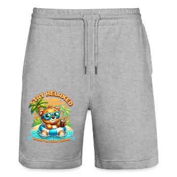 Stay Relaxed Teddybär - Stanley/Stella Unisex Bio Joggingshorts Trainer  - Grau meliert - Vorne - Nik (191cm) & Marisol (170cm)