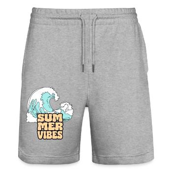 Wave Summer Vibes Vintage Retrostyle Sea Summer - Stanley/Stella Trainer Unisex Organic Jogging Shorts - heather grey - Front - Nik (191cm) & Marisol (170cm)