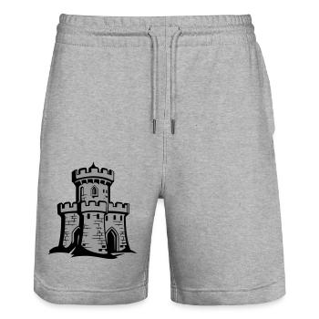 Château Forteresse Château de chevalier Symbole - Short de jogging bio TRAINER Stanley/Stella unisexe - gris chiné - Devant - Nik (191cm) & Marisol (170cm)